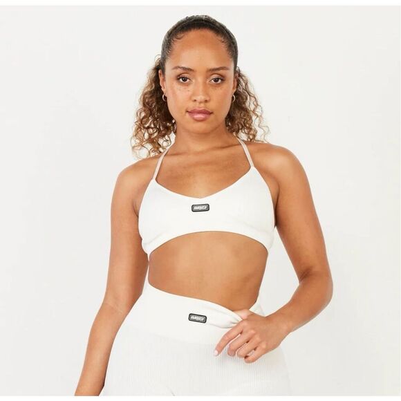 Vanquish Ribbed Seamless Marshmallow White Cross Back Low Support Sports Bra M - Picture 1 of 8